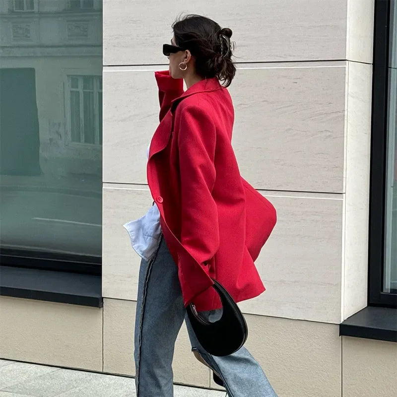 Aiertu  -  Elegant Red Lapel Blazer Coats Women Loose One Button Long Sleeve Solid Jackets 2026 Autumn New Female Urban Tops Streetwear Aiertu