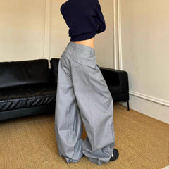 Aiertu  -  Simple and versatile gray scimitar trousers high sense 2026 silhouette loose pleated wide leg drape casual trousers Aiertu