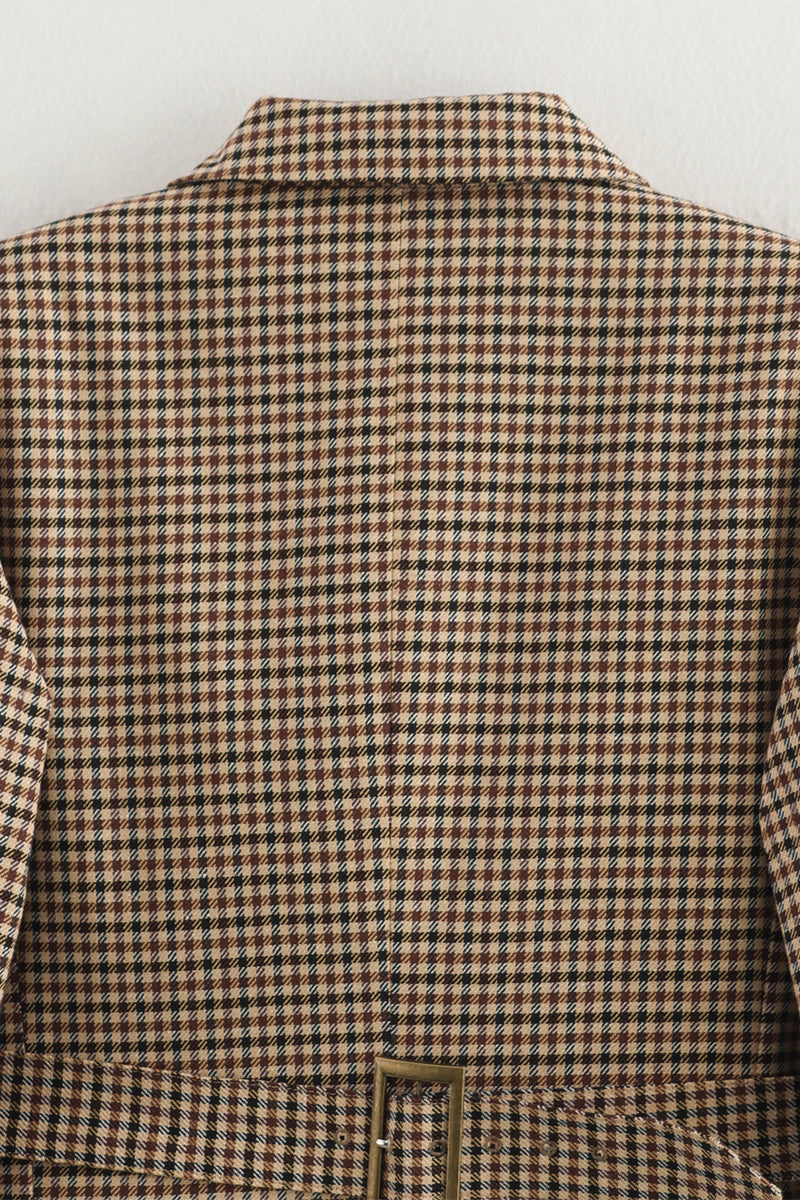 Aiertu  -Casual Plaid Buttons Patchwork Contrast Turn-back Collar Outerwear aiertu