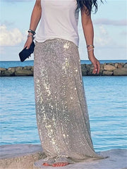 Aiertu  -  Women Sequin Midi Skirts Low Waist Straight Long Skirts Summer Party Club Beach Sexy Elegant Skirts See Through Bikini Cover-ups Aiertu