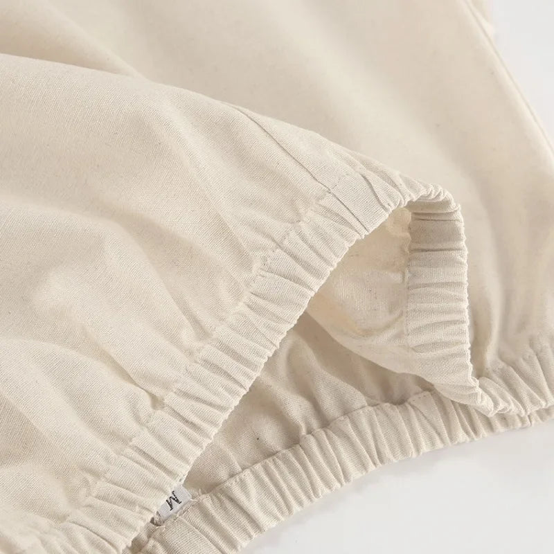 Aiertu  -  Cotton Linen Wide Leg Pants Women Fashion Elastic High Waist Pockets Casual Loose Trousers Streetwear Summer Vacation Bottoms Aiertu