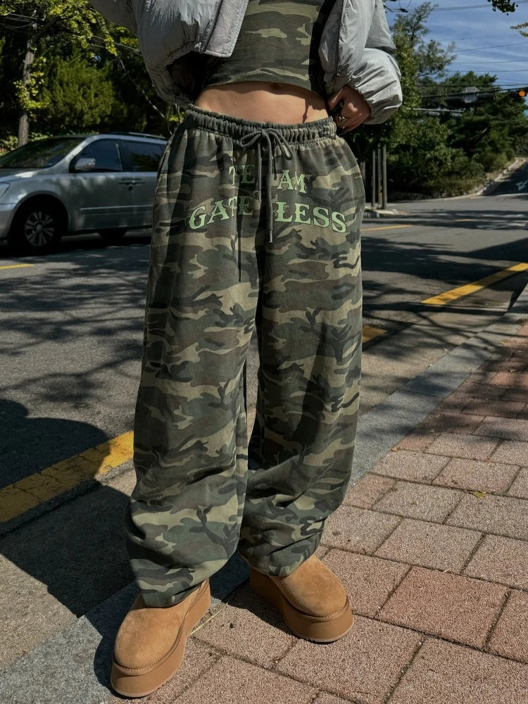 Aiertu  -  Y2k Vintage Leopard Print Mid Waist Long Pants Women American Retro Streetwear Hip Hop Letter Print Loose Trousers 2025 Aiertu