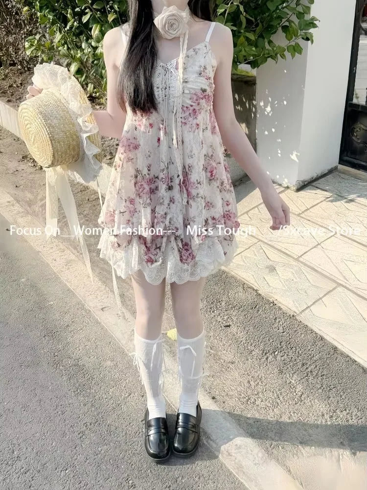 Aiertu  -  Summer French Style Floral Blouse Woman Chiffon Casual Sexy Tops Sweet Korean Fashion Ruffled Tops Spicy Girls Cyaru Aiertu