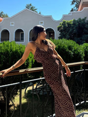 Aiertu  -  Dots Long Dresses Women 2025 New Sexy V Neck Ruffle Sleeveless Maxi Dress Summer Elegant Vintage Fashion Backless Vestidos Aiertu