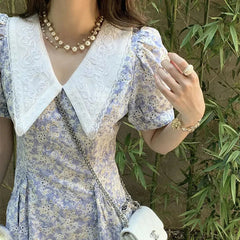 Aiertu  -  Casual Holiday Long Dresses 2024 Women Chic Floral Summer Elegant Prom Evening Bubble Sleeve Maxi Dress For Chiffon Korean Lady Aiertu