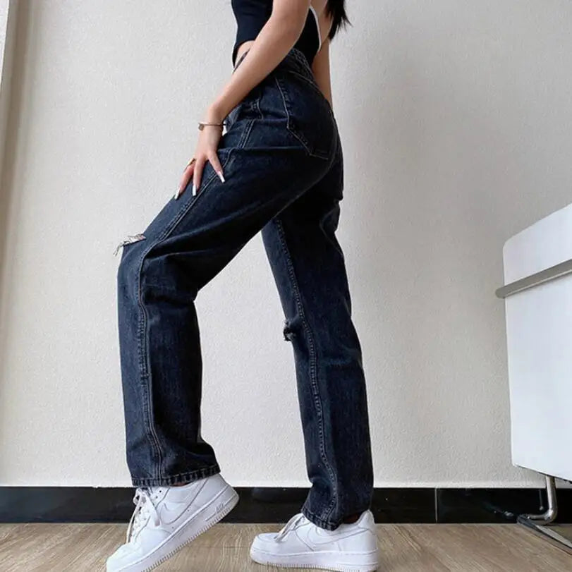 Aiertu  -  Women's Jeans Large Size Boyfriend y2k Denim Pants Female High Waist Mom Ripped Jeans Stright Trousers Aiertu