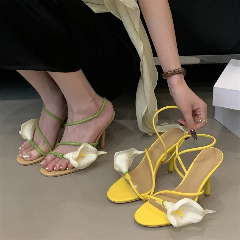 Aiertu  -   Sexy PVC Transparent Flower Narrow Band Women Sandals Street Style Open Toe Thin High Heels Party Prom Shoes Aiertu
