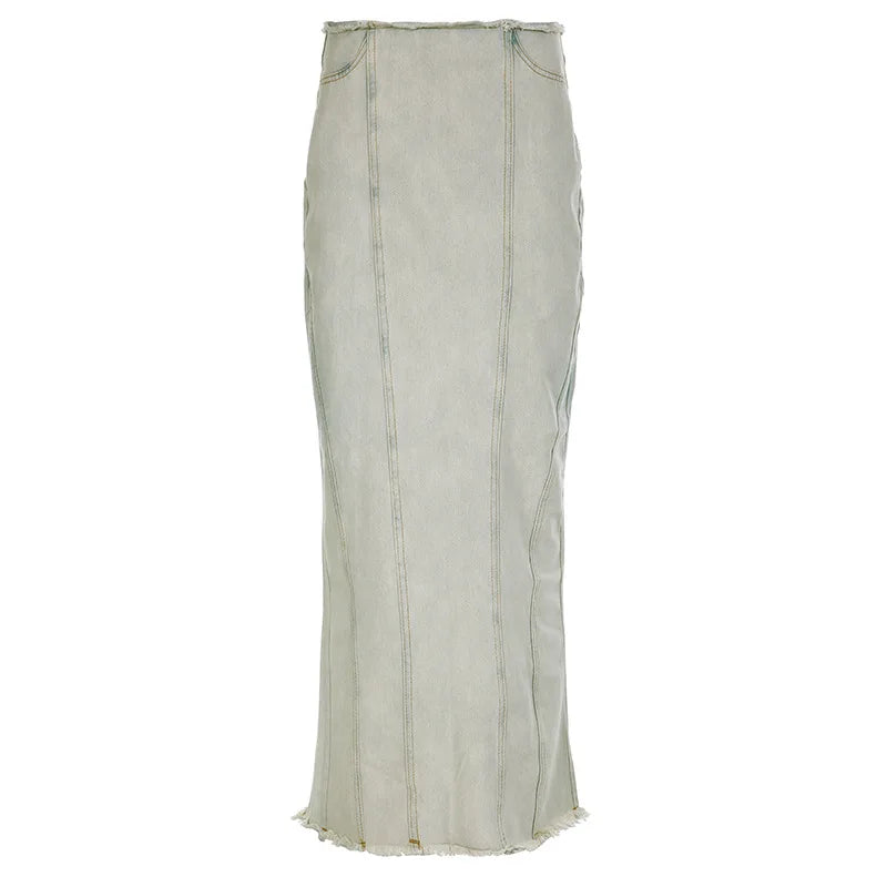 Aiertu  -  Female Vintage Chic High Streetwear Sexy Back Split Mermaid Skirts Woman Long Denim Skirt Low Rise Skinny Jean Skirts Aiertu