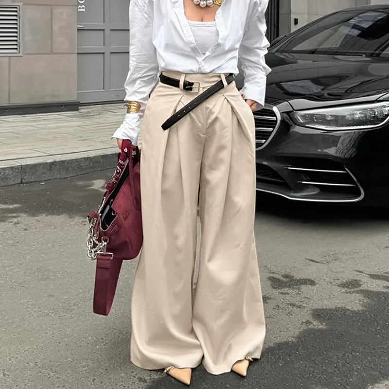 Aiertu  -  Casual Khaki Pleated Wide Legs Pants Women Chic High Waist Baggy Trousers Female 2026 Spring Summer New Fashion Office Pant Aiertu