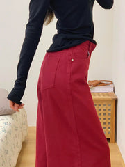 Aiertu  -  Women's Wide Leg Red Denim Pants Cleanfit Casual  Straight High Waist Baggy Jeans Skater Dancer Boyfriend Streetwear Aiertu
