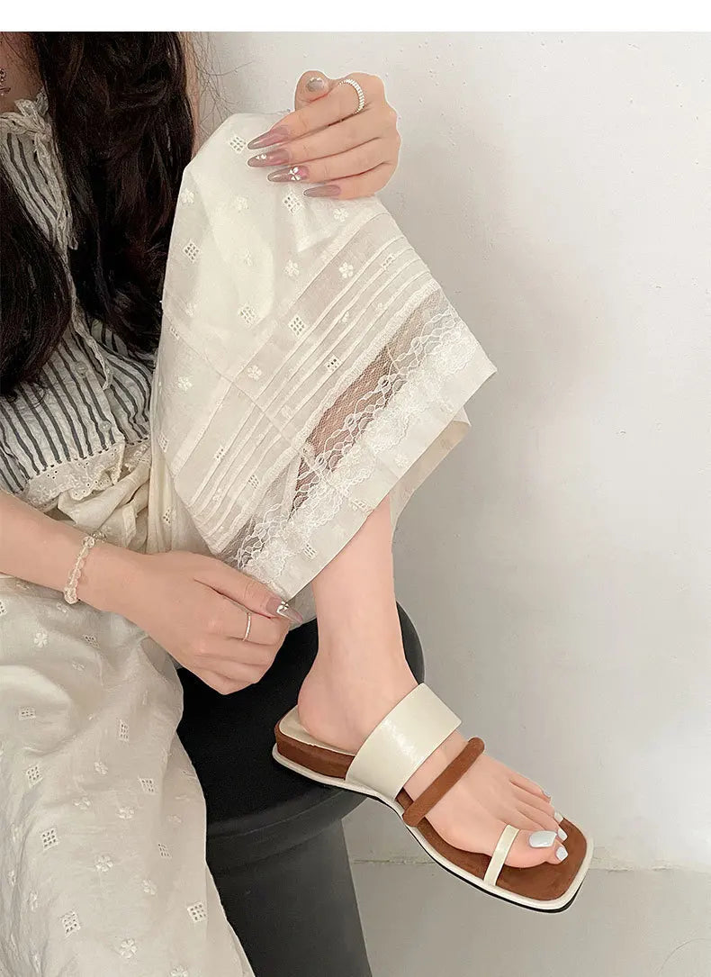 Aiertu  -  Summer Korean Style Flat Slippers New Square Head Lady Slippers Casual Outdoor Soft Non-slip One-word Cool Women Slippers Aiertu