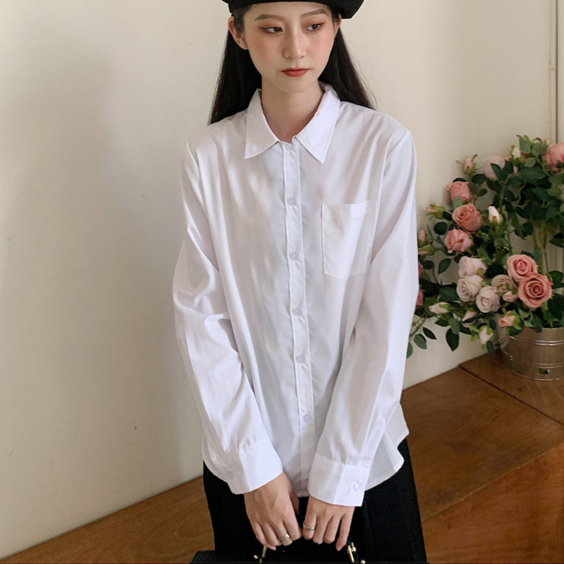 Aiertu Japanese Women Solid White Shirts Spring Jk Preppy Style Long Sleeve Student Blouse Fashion Button Female Pocket Tops New Aiertu