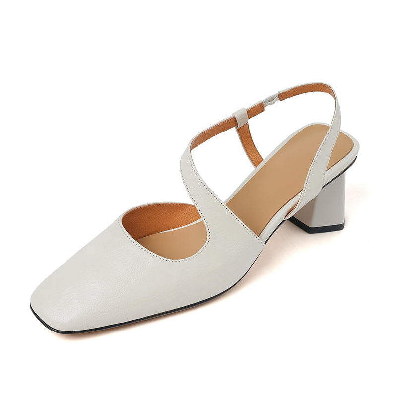 Aiertu  New Summer Women Sandals Genuine Leather Shoes for Women Square Toe Chunky Heel Shoes Simple Cover Toe Slingback Buckle Sandals Aiertu