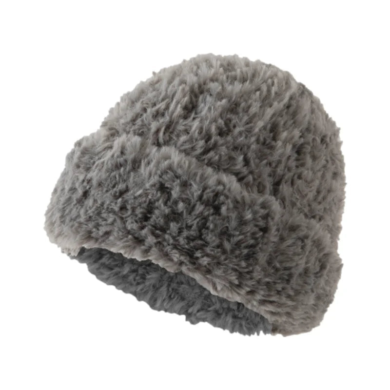 Aiertu  -  Winter Warm Beanies Hat Plush Thicke Imitate Rabbit Fur Bonnet Fleece Pullover Skull Cap Big Head Circumference Women Woolen Hat Aiertu