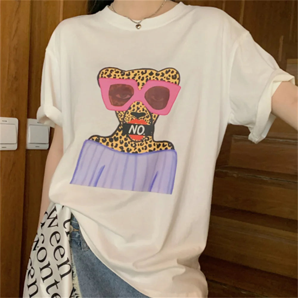 Aiertu  -  Cartoon Printed T-Shirts Casual High Street Women Loose Summer OL All Match Mujer Half Sleeve Chic Office Lady Tees Aiertu