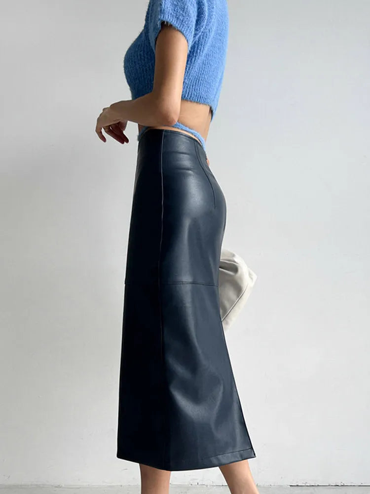 Aiertu  -  Solid Pu Leather Women Skirts High Waist Hip Package Female Half Skirt A Line Autumn Winter New Fashion Lady Maxi Rube Aiertu