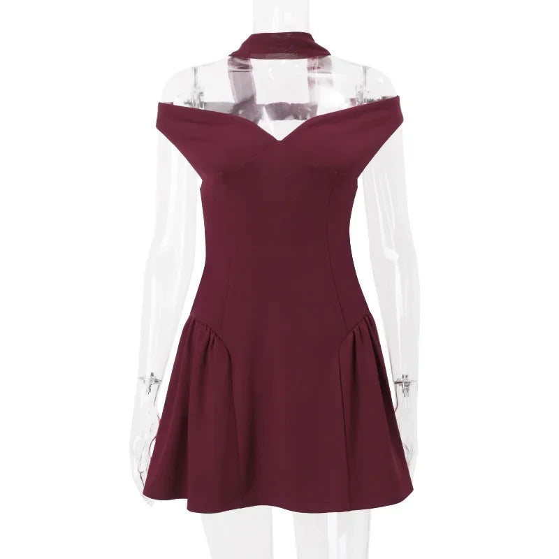 Aiertu  Off-shoulder Backless Sexy Mini Dress for Women Wine Red Sleeveless Strapless High Waist A-line Club Party Sexy Dress Aiertu