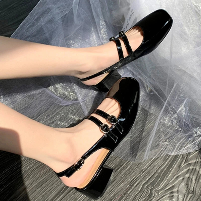 Aiertu  -  New Summer Fashion Comfortable Square Toe Light Mouth Double Buckle Single Shoes Solid Color Empty Back Toe Sandals for Women Aiertu