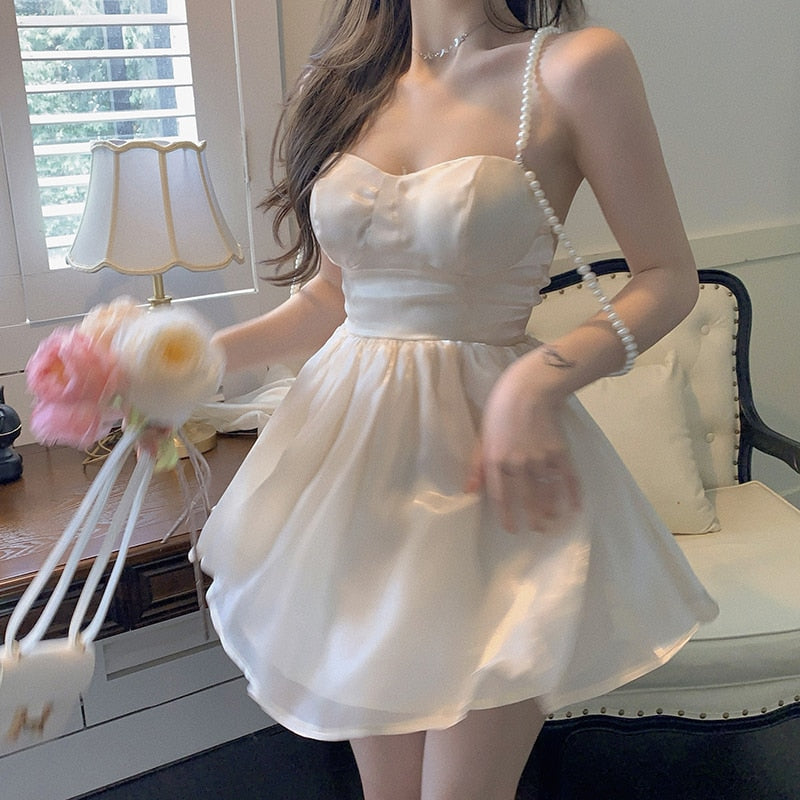 Aiertu Summer Sexy Mini Sweet Dress Women Korean High Waist Strapless Elegant Dress Japanese Backlesss High Wasit Party Casual Dress Aiertu