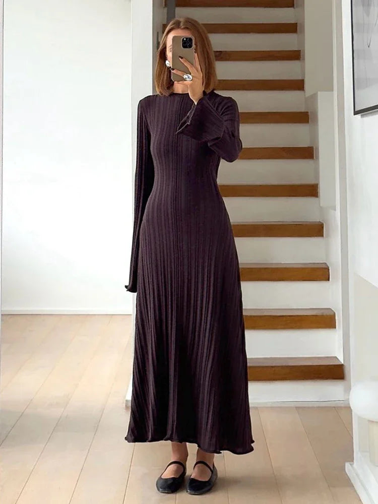 Aiertu  -   Knitted Long Dress Female Fall Winter New Casual Retro High Waist Rib Sweater Bodycon Dresses Lady Holiday Party Outfits Aiertu