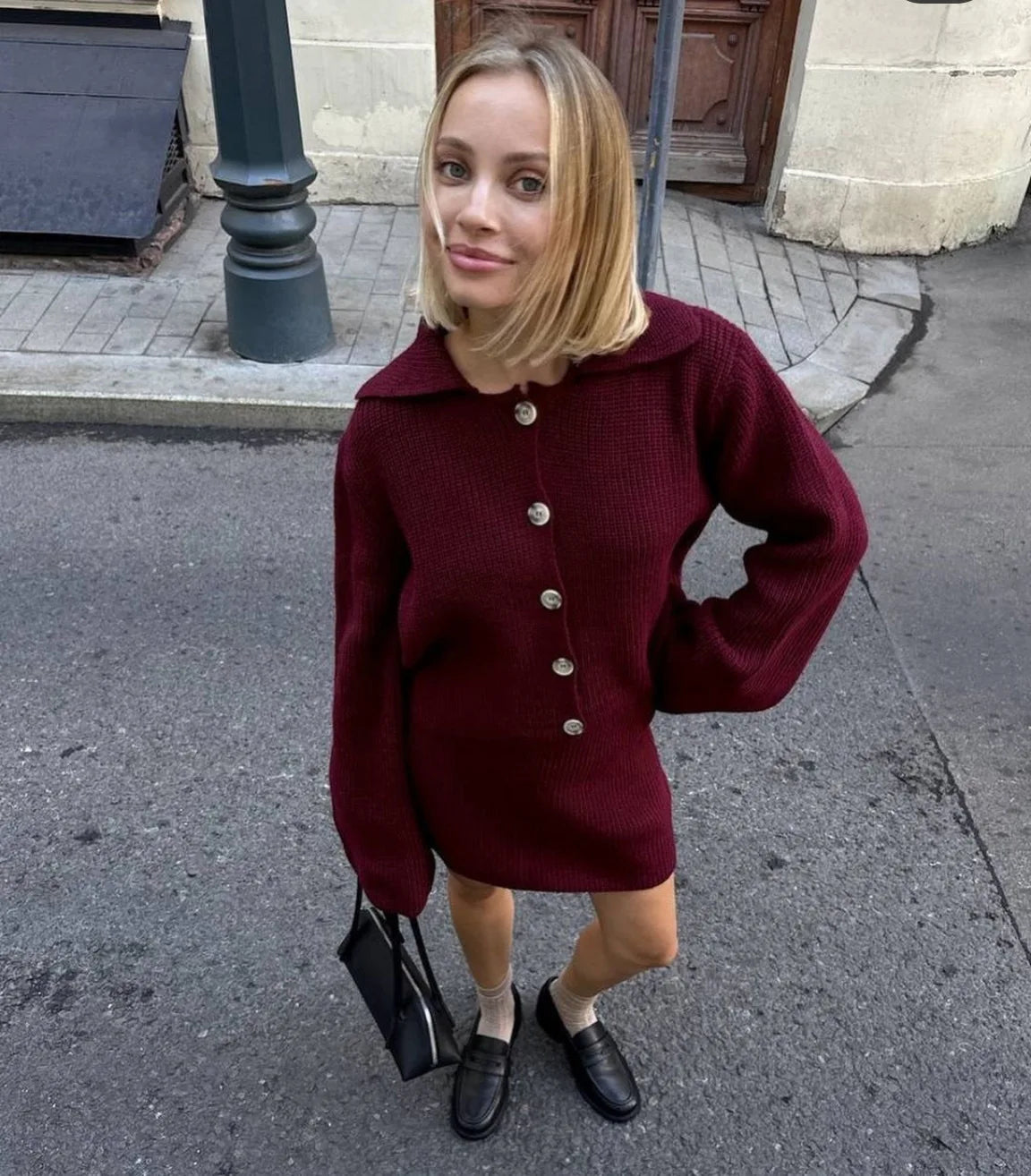Aiertu  -   Solid Knitted 2 Piece Set Women Single Breasted Long Sleeve Cardigan+mini Skirts Sets Autumn New Streetwear Fashion Elegant Suit Aiertu