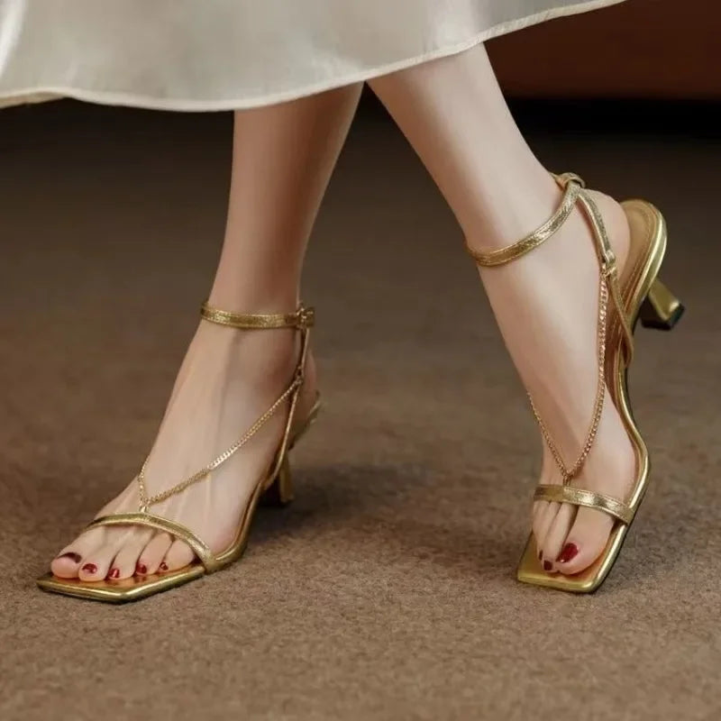 Aiertu  -  High Heels Sandals Women Shoes Square Toe Slingback Slippers Designer 2025 Summer New Elegant Dress Pumps Woman Slides Mujer Aiertu