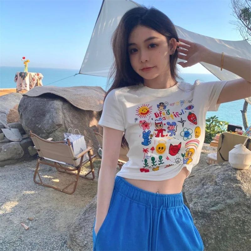 Aiertu  -  Summer Foreign Style Skinny Niche Slim Short T-Shirt Women's Short Sleeve Exposed Navel Pure Desire Wind Aiertu