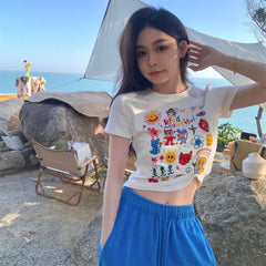 Aiertu  -  Summer Foreign Style Skinny Niche Slim Short T-Shirt Women's Short Sleeve Exposed Navel Pure Desire Wind Aiertu