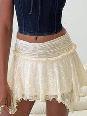 Aiertu  -  Fairy Grunge Lace Skirts for Women Y2k Low Waist Flowy Skirts Layered Pleated Ruffle Mini Skirt Streetwear Aiertu