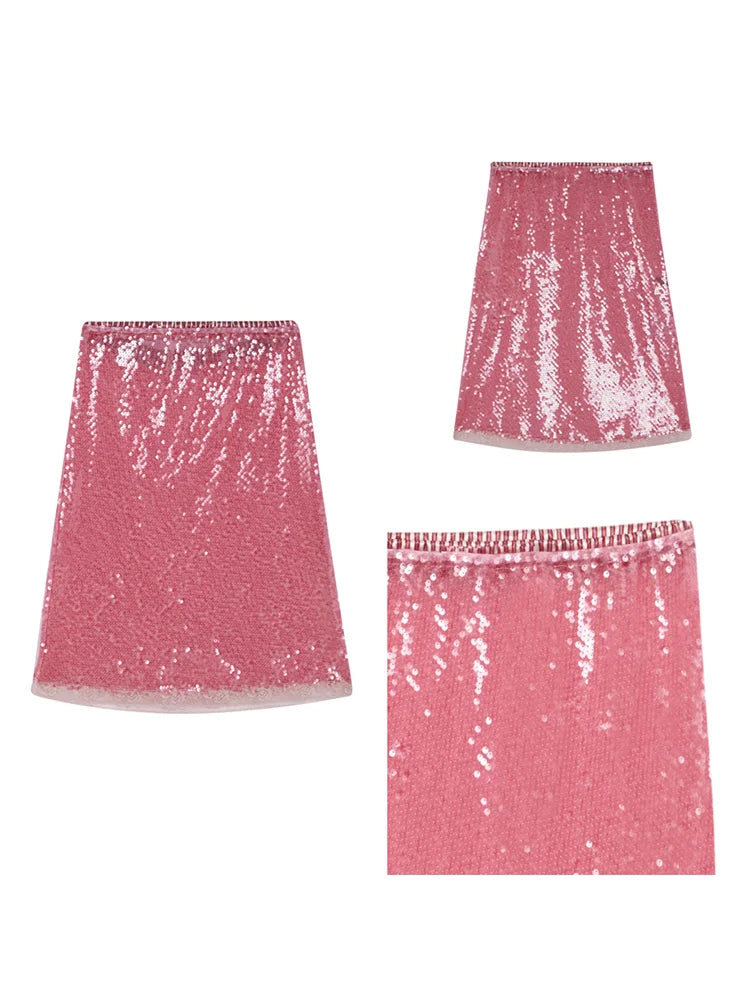 Aiertu  -  Women's Sequined Patchwork Contrast Lace Mini Skirt Sexy See Through Straight A-Line Short Skirt Fashion Street Partywear Aiertu