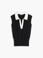 Aiertu  Contrast Trim Collar V-neck Knit Sweater Vest shopify