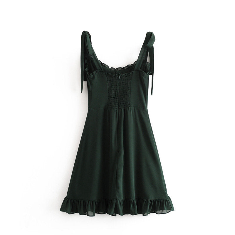 Aiertu - Tie Strap Ruffle Mini Dress Aiertu