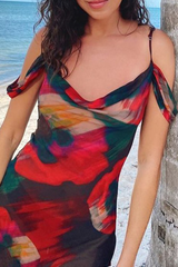 Aiertu  -  Fashion Print Patchwork Spaghetti Strap Trumpet Mermaid Dresses Aiertu