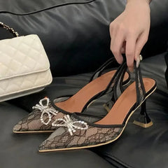 Aiertu  -   Butterfly-kont CRYSTAL Breathable Mesh Women Pumps Elegant Slingbacks Pointed Toe High Heels Banquet Party Shoes Aiertu