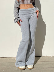 Aiertu - summer inspo Hot Gray Slim Low Waist Casual Sweatpants For Women Black Solid Simple Basic Flared Pants Sports Jogging Trousers Aiertu