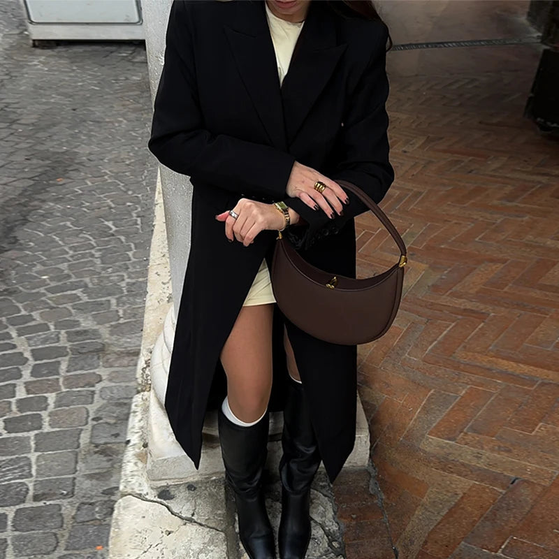 Aiertu  Elegant Women's Long Blazer Coats Slim Lapel One Button Full Sleeve Female Suit Jacket 2025 Spring Lady Street Commute Outerwear Aiertu