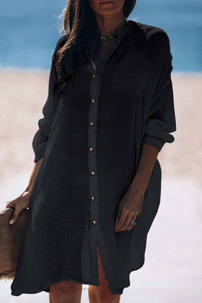 Aiertu  -Casual Vacation Solid Color Buckle See-Through Swimwears Cover Up(5 Colors) aiertu