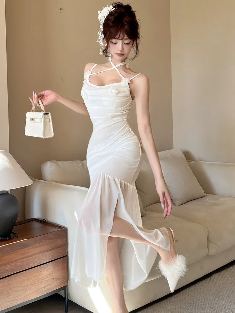 Aiertu  -  Sexy Spaghetti Strap Womens Dresses French Elegant Swinging Collar Birthday Party Midi Dress Female Slim Waist Vestidos Mujer Aiertu