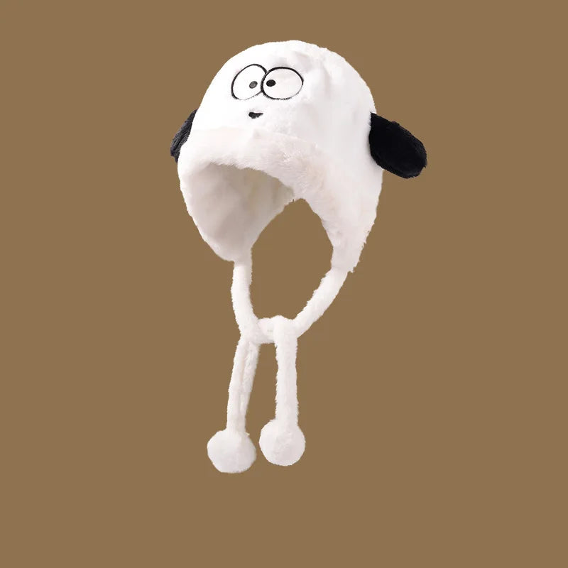 Aiertu  -  Winter Cute Fleece Beanie Hat For Women Girl Cartoon Big Eyes Plush Long Ears Soft Warm Skullies Hat Thickened Earflap Party Cap Aiertu
