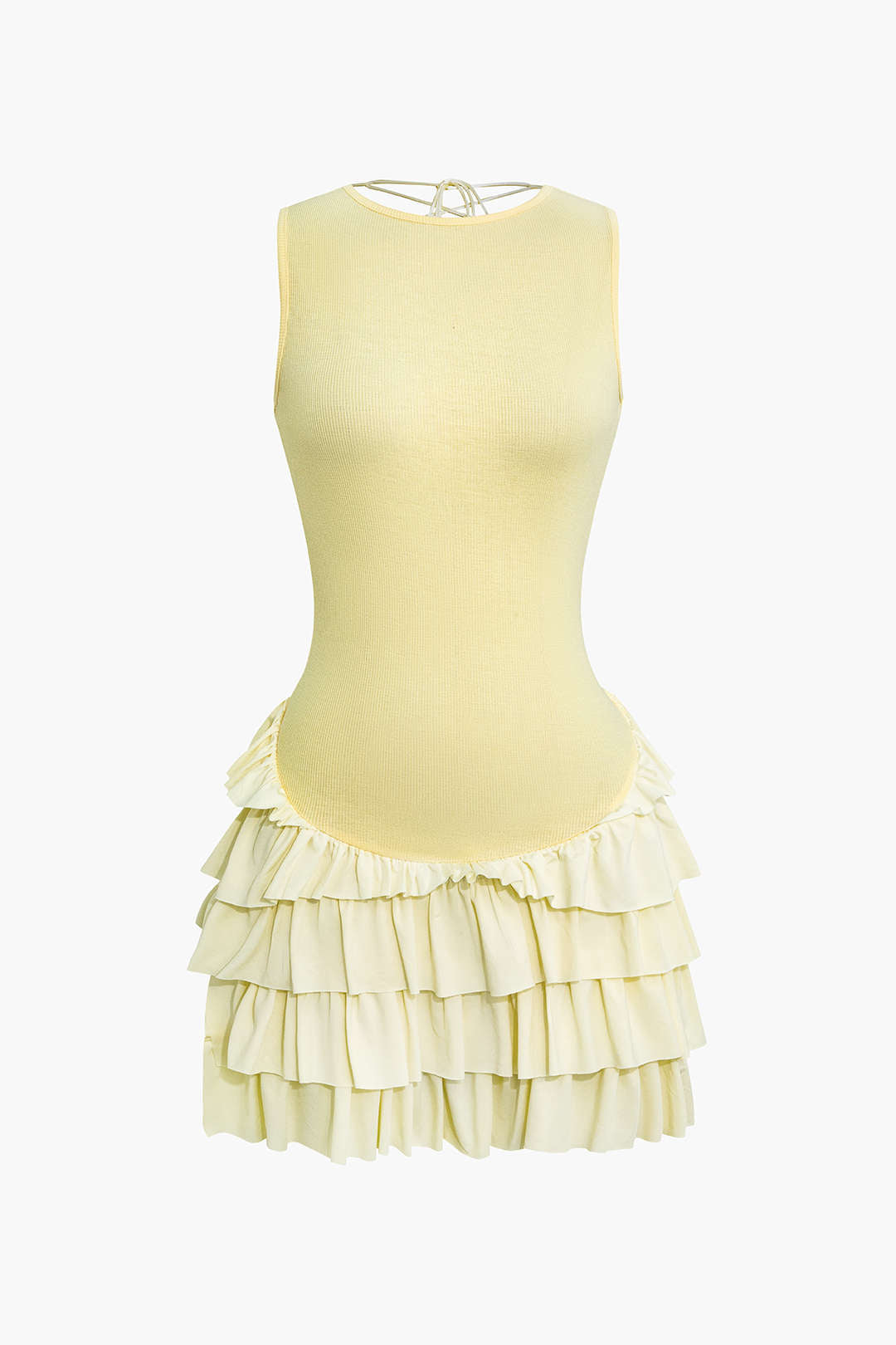 Aiertu  -  Lace Up Back Sleeveless Ruffle Hem Mini Dress Aiertu