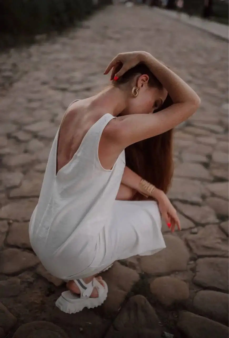 Aiertu  -  2026 Summer Women Solid White V Neck Sleeveless Fashion Dress Split Tank Dress Aiertu
