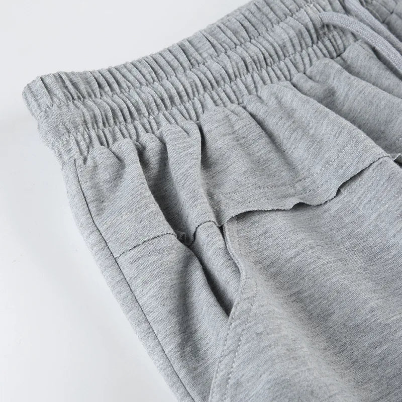 Aiertu  -  2025 New Harajuku Korean Style Gray Loose Wide Leg Trousers Street Joggers Stylish Chic Split Patchwork Women Baggy Pants Aiertu