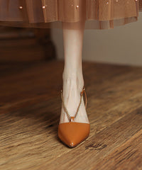 Aiertu  Unique Splicing High Heel Sandals Orange Sheepskin Pointed Toe Aiertu