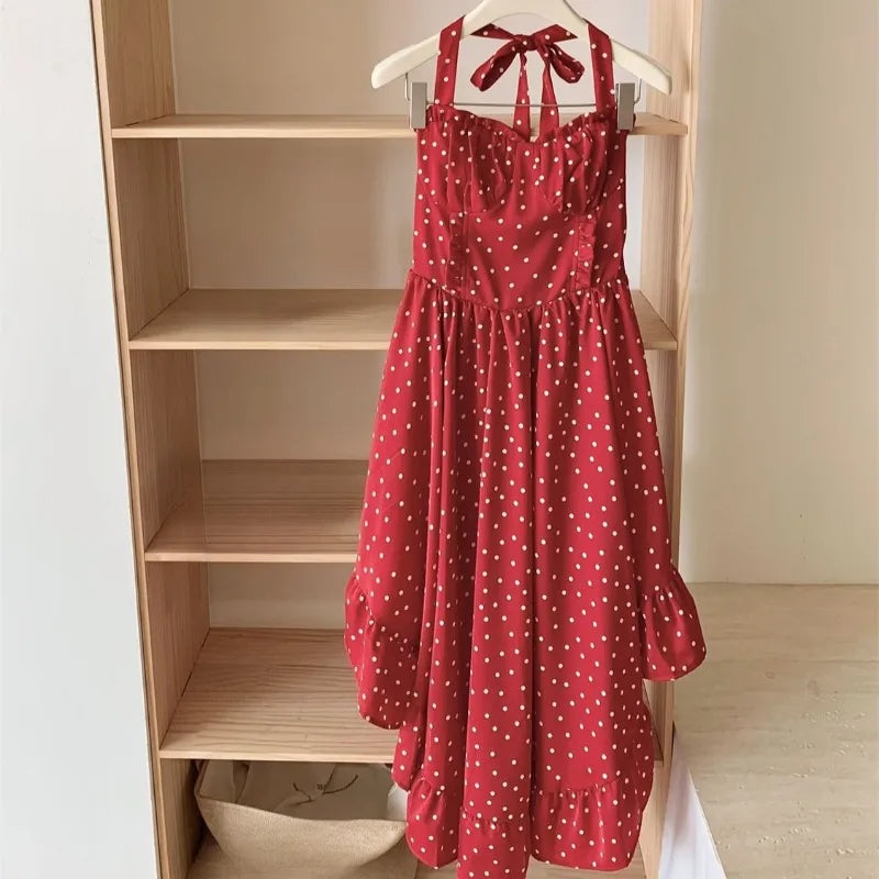 Aiertu  -   Long Dresses Backless Polka Dot Spring Summer Halter Women Dress Korean Fashion Vintage Elegant Vestidos Mujer Aiertu