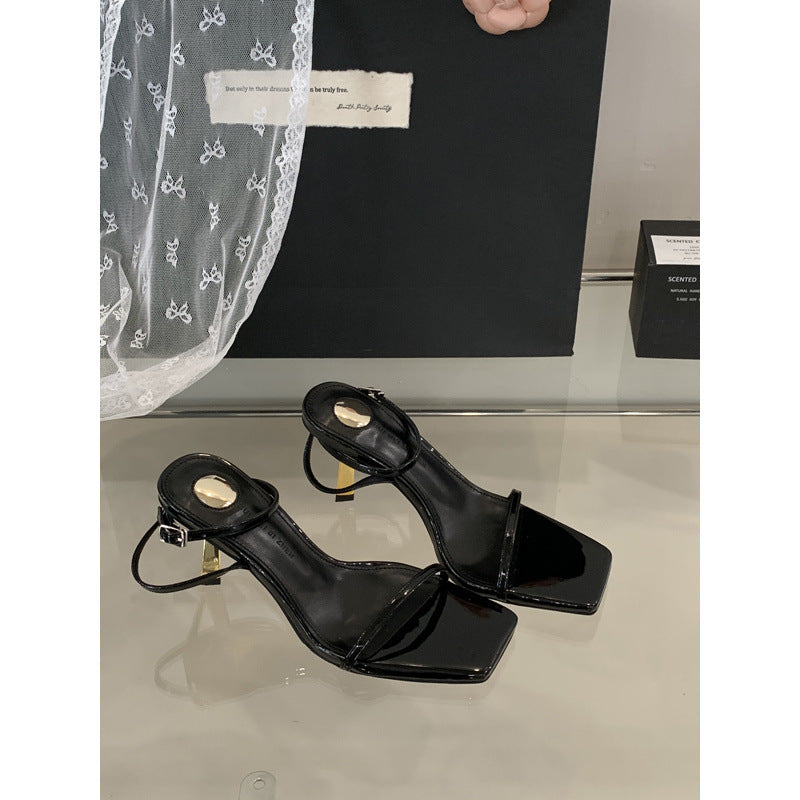 Aiertu  Low Sandals Woman Leather High Heels Buckle Strap Shoes Lady 2025 Suit Female Beige Open Toe Low-heeled Sexy High-heeled New Bla Aiertu