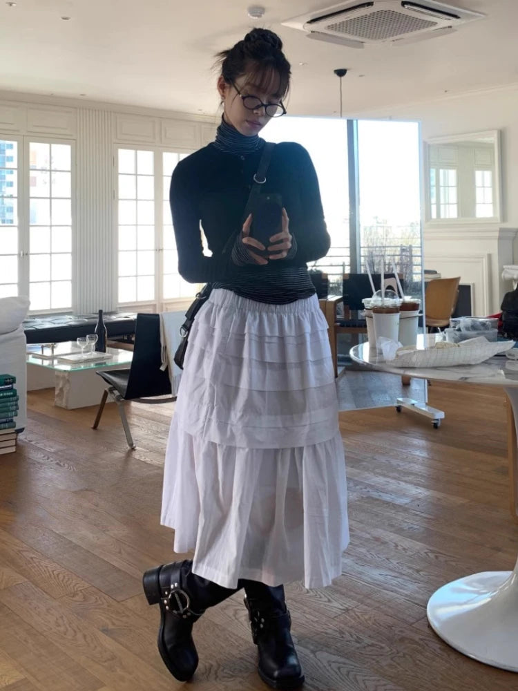 Aiertu  -  Y2k Aesthetic White Simple Pleated Skirts Women Vintage Summer Long Skirt Harajuku Streetwear Gothic Faldas Largas Mujer 2025 Aiertu