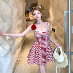 Aiertu  -  Japanese Lolita Party Mini Plaid Dress Women 2000s Vintage Evening Short Dress Office Lady Frocks Japanese Fairy Kawaii Clothing Aiertu