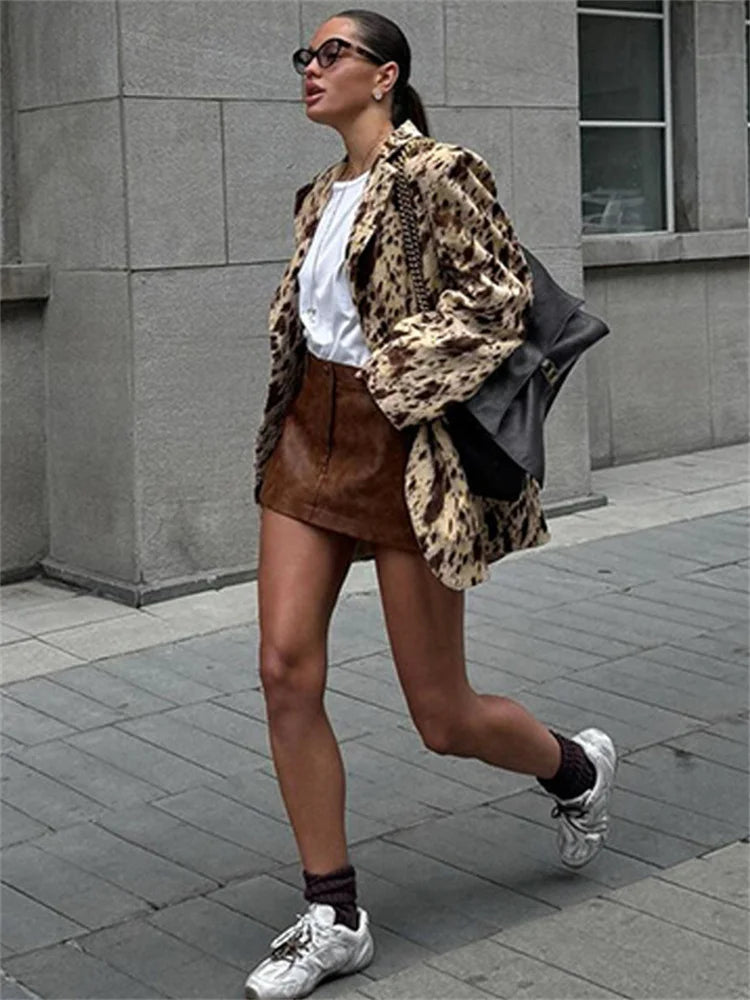 Aiertu  -  Winter Fashion Printed Suit Outwear Female Lapel Contrast Long Sleeve Vintage Patchwork Commute Clothes Ladies Blazers New Aiertu