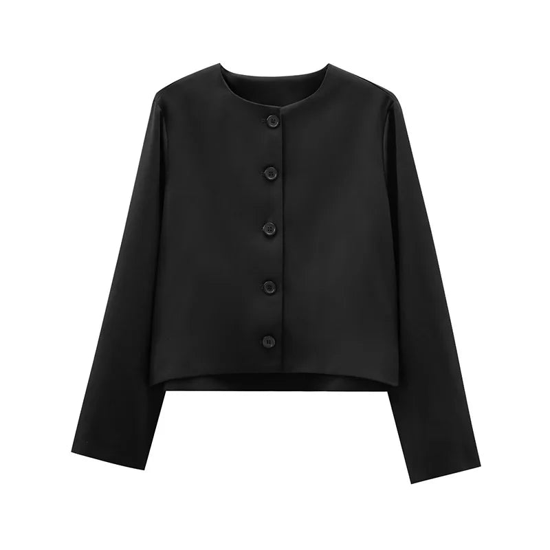 Aiertu  -  Casual Wine Red Women's Short Jacket Elegant O-neck Single-breasted Full Sleeve Coats Autumn Lady Office Street Outwear New Aiertu