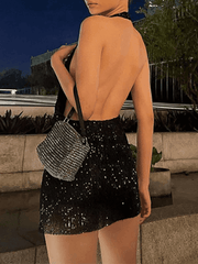 Aiertu  -Split Sequin Halter Party Mini Dress aiertu